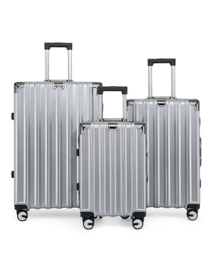 Hardshell Zilveren Kofferset Robuuste 8 Wiel Bagage Cabine Tas