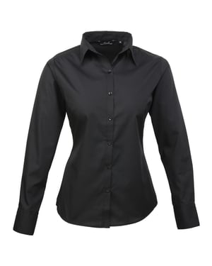Premier Dames/Dames Popeline Blouse met Lange Mouwen (Zwart)