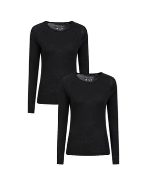 Mountain Warehouse Dames/Dames Merino Wol Ronde Hals Base Layer Top (Set van 2) (Zwart)