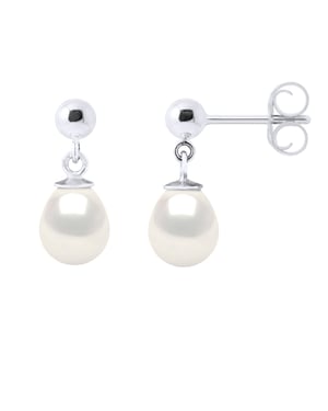 Oorbellen in Wit Goud en Echte Cultuurzoetwaterparels Parel 7-8 mm