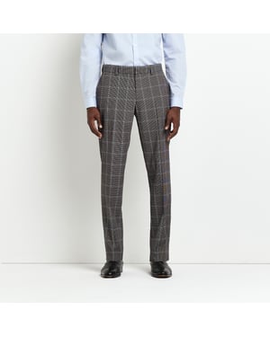 River Island Mens Suit Trousers Grey Slim Fit Check