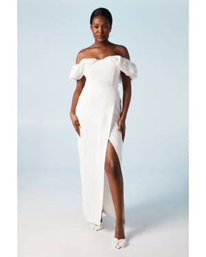 Volume Sleeve Corset Column Wedding Dress