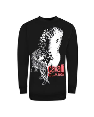 Cavalli Class Large Tiger Logo Design Black Sweatshirt