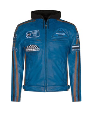 Leren heren bikerjack met capuchon, Detroit