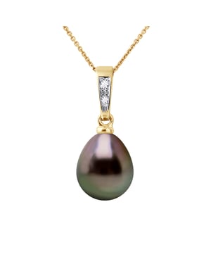 Diamond Pendant 0.010 Cts gekweekte parel TAHITI 8-9mm Yellow Gold