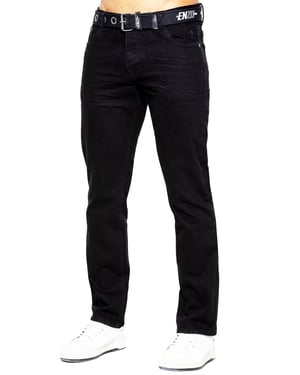 Enzo Mens Denim Straight Fit Jeans - Black