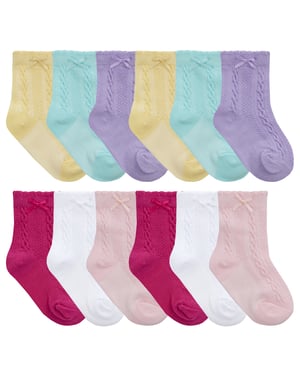 12 Pair Babies Cable/Bow Socks | Soft Baby Boys & Girls Socks - Assorted
