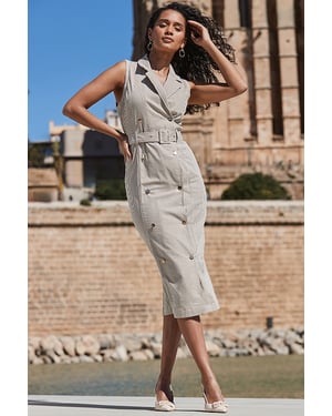 Ecru Stripe Denim Blazer Dress