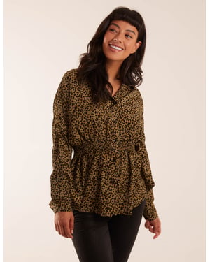 Leopard Print Shirred Waist Shirt