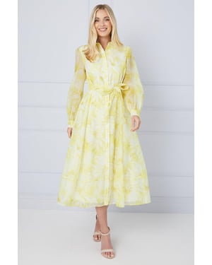 Petite Floral Organza Shirt Midi Dress