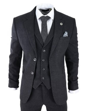 Heren Zwart 3-delig Tweed Pak Peaky Blinders 1920s Gatsby Klassieke Pasvorm