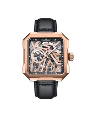 Heritor Automatic Campbell-skeletonhorloge met leren band