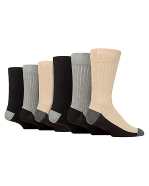 6 Pack Mens Boot Socks | Wildfeet | Cotton Socks for Walking, Hiking & Running - Black / Grey / Beige