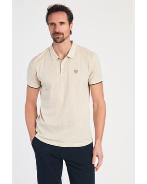 Beige Cotton Short Sleeve Button-Up Polo Shirt
