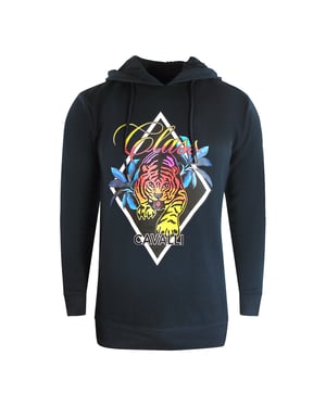 Cavalli Class Diamond Tiger Design Black Hoodie