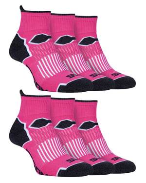 6 Pack Ladies Cushioned Ankle Sports Socks with Arch Support | Storm Bloc | Padded Heel & Toe Running Sports for Women - Pink