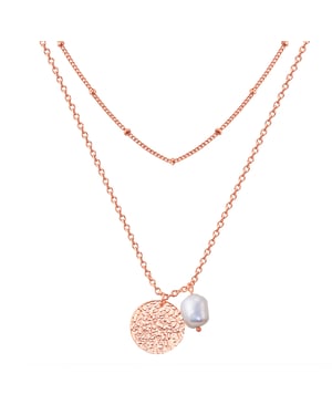 Necklace stainless steel rose gold freshwater cultured pearl white Valero Pearls