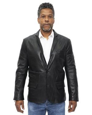Mens Slim 2 Button Leather Blazer Jacket-London
