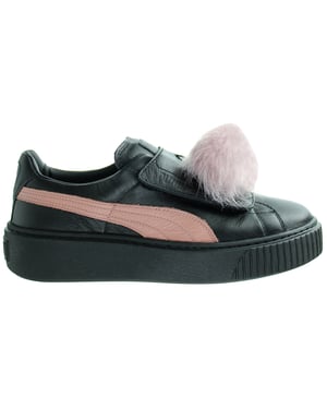 Puma Basket Platform PomPom Womens Black Trainers