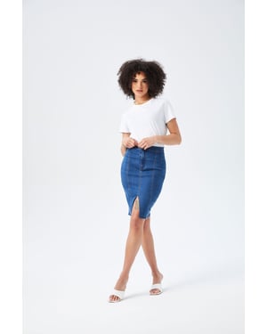 Mid Blue Pencil Skirt