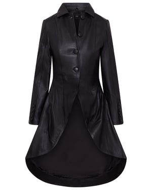 Womens Black Gothic Full Length Victorian Leather Coat - Vantaa