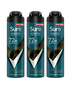 Sure Men Nonstop Protection 72H Anti-Perspirant Deodorant Sport Cool 150ml, 3pk