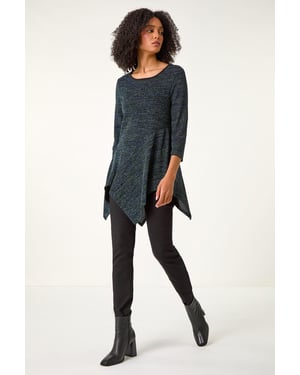 Glitter Hanky Hem Tunic Stretch Top