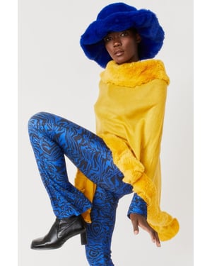  Faux Fur Trim Poncho