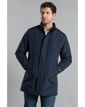 Navy Funnel Neck Button-Up Coat
