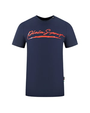 Plein Sport Brand Signature Logo Marineblauw T-shirt
