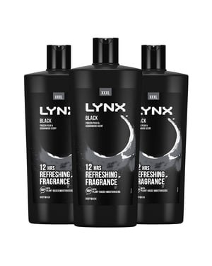Lynx Black Shower Gel with Frozen Pear & Cedarwood HD Fragrance 700ml, 3 Pack