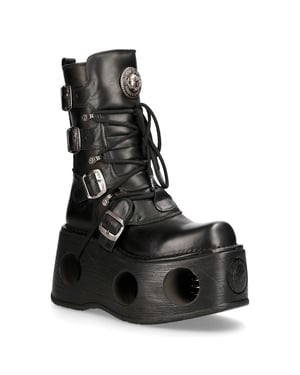New Rock Metallic Black Leather Neptuno Gothic Boots-373-S2