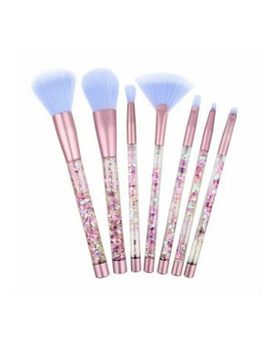 Aquarius Cosmic Makeup 7pcs Brush Set With Liquid Glitter Handle, Pink with Purple