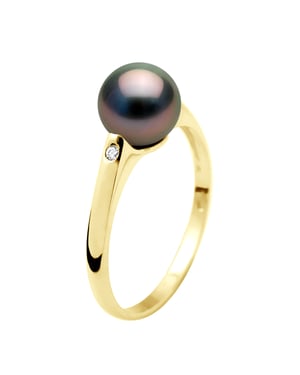 Ring Diamanten 0,02 Cts - Tahiti Parel Rond 8-9 mm - Geel Goud