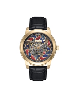 Heritor automatisch Emmanuel semi-skelet lederen bandhorloge