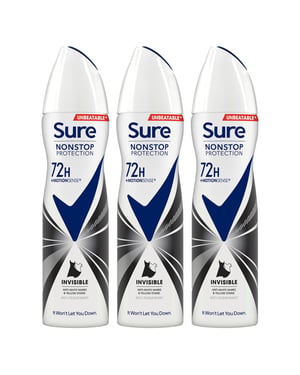 Sure Women Anti-Perspirant 72H Protection Deo Invisible Black & White 150ml, 3pk