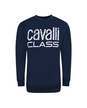 Cavalli Class Bold Floral Design Navy Blue Sweatshirt