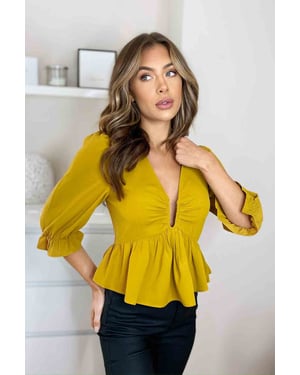 Chartreuse U Bar Empire Peplum Top