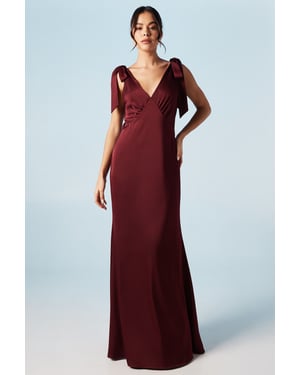 Satin Back Crepe Tie Shoulder Bridesmaids Dress