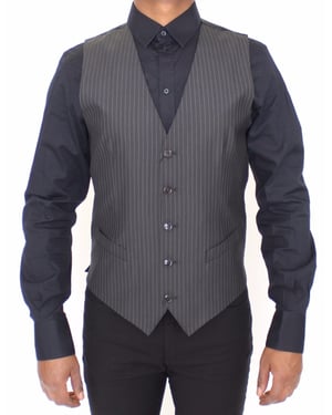 Dolce & Gabbana Heren Grijs Gestreept Wol Zijden Jurk Vest Gilet