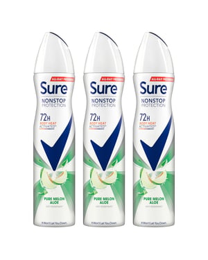 Sure Women Anti-perspirant 72H Nonstop Protection Pure Melon Aloe Deo, 3x250ml
