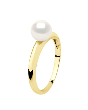 Ring - Geel Goud - Echte Cultiveerde Zoetwaterparel Rond 6-7 mm