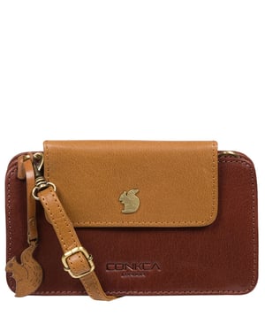 'Little Wonder' Conker Brown & Dark Tan Leather Cross Body Clutch Bag