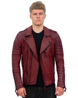 Heren slim-fit brando lederen bikerjack met dubbele rits-Caïro