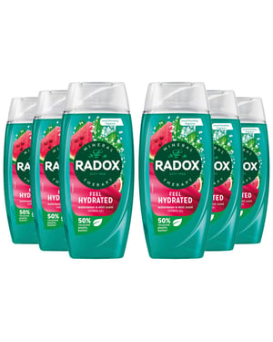 Radox Mineral Therapy Shower Gel Feel Hydrated w/ Watermelon&Mint Scent, 6x225ml