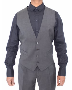 Dolce & Gabbana Heren Grijs Gestreept Wollen Jurk Vest Gilet
