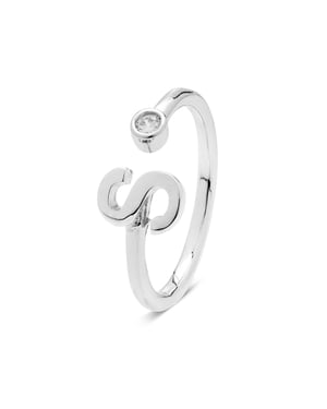 Luxenter 925 Sterling Silver Ring med rhodiumpläterad briljant zirkonia - Alfabet