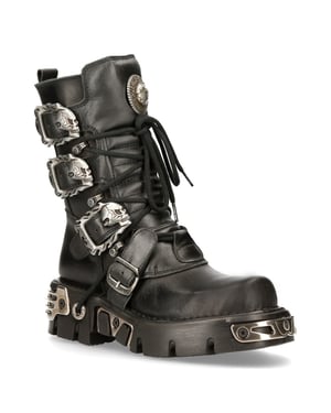 New Rock Black Mid-Calf Gothic Leather Boots-391-S1