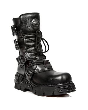 New Rock Black Leather Mid-Calf Boots-391-S18