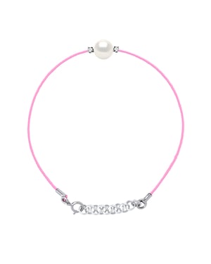 DIADEMA - Armband - Rosa Nylon - Sötvattenspärla - Diamanter